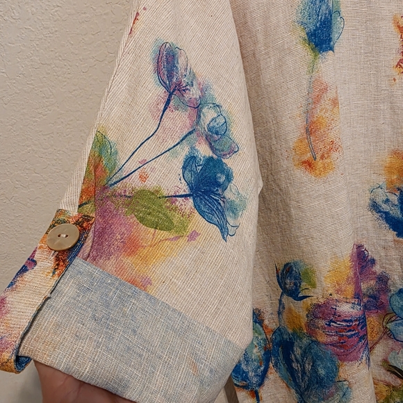 NWT Ali Miles Top Linen & Cotton Watercolor Floral Artsy Lagenlook Womens Large - Picture 5 of 16